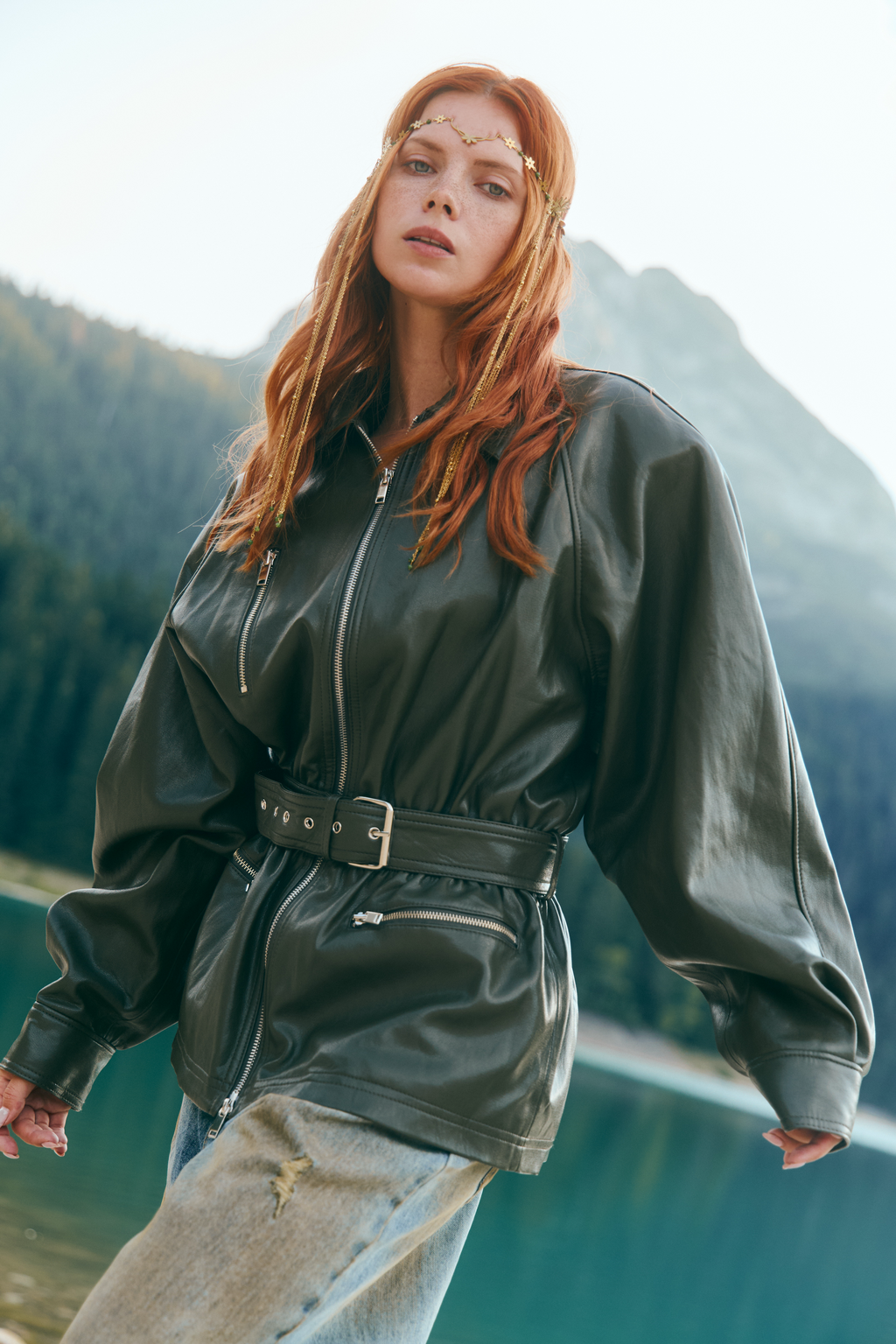 Schouder leather jacket